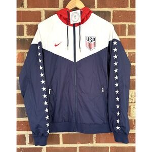 Nike USA National Team Jacket Mens Medium Red Blue Hooded Windbreaker Full Zip